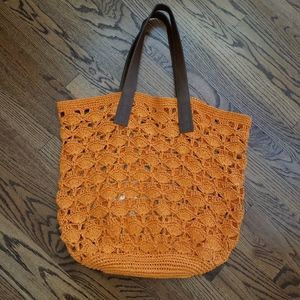 Chicos Large Orange Woven Tote - EUC